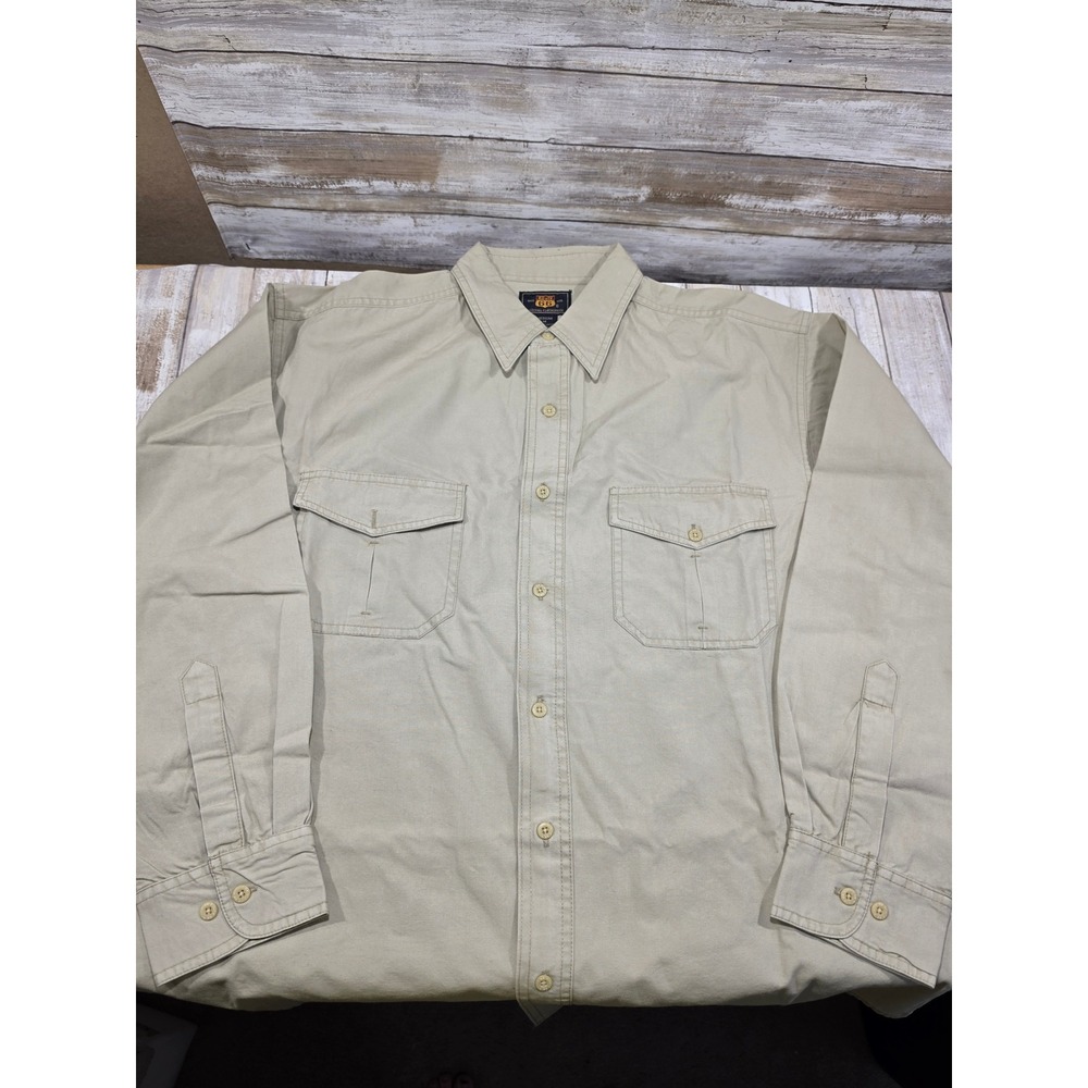 Route 66 Mens Khaki Tan Cotton Long Sleeve Button Down Utility Shirt Size M